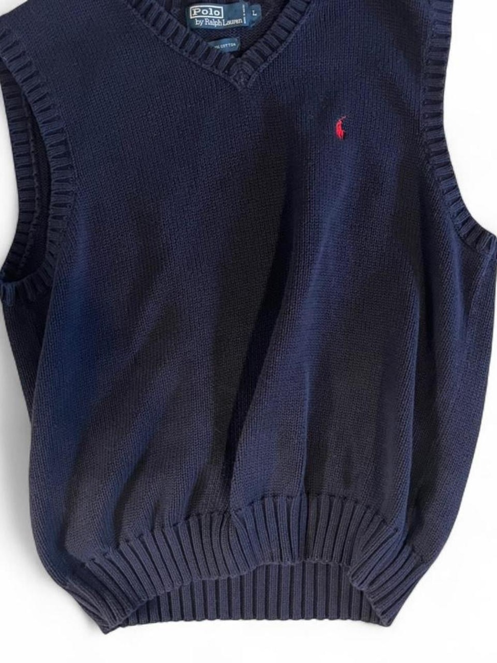 Ralph Lauren Navy V-Neck Knit Sweater Vest with Red Polo Logo